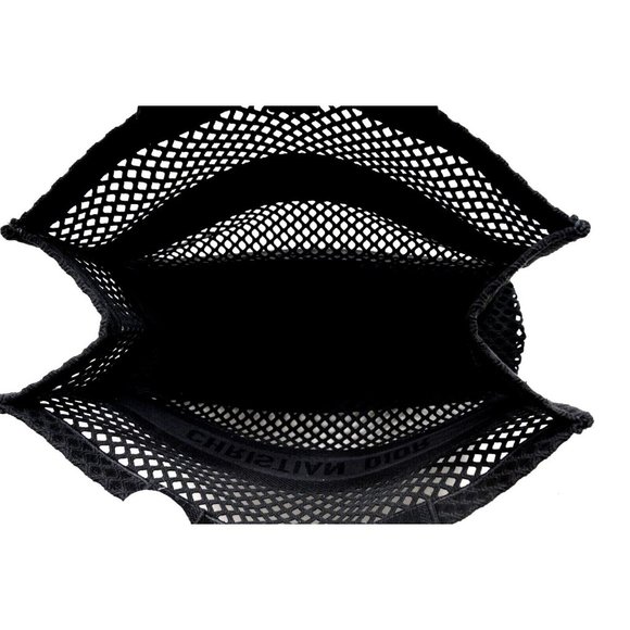 Christian Dior Womens Mens Book Tote Bag Large Black Logo Woven Mesh Canvas - Picture 8 of 12